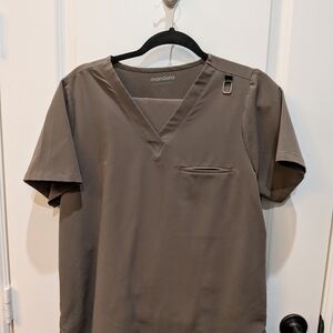 Mandala Mocha Brown One Pocket Scrub Top And 9 Pocket Cargo Drawstring Pant Set